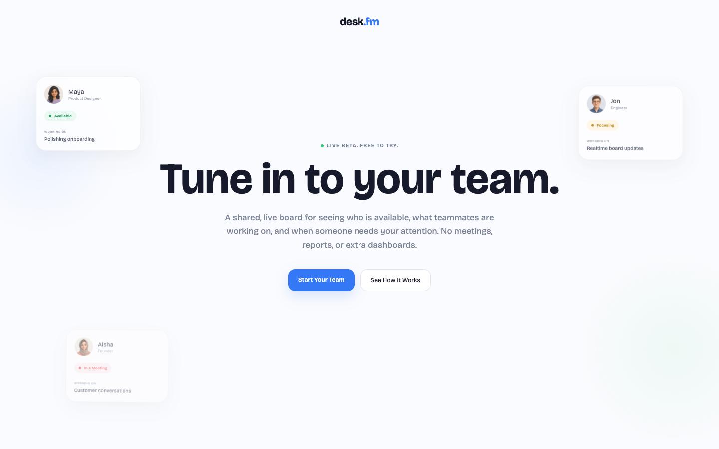 desk.fm homepage