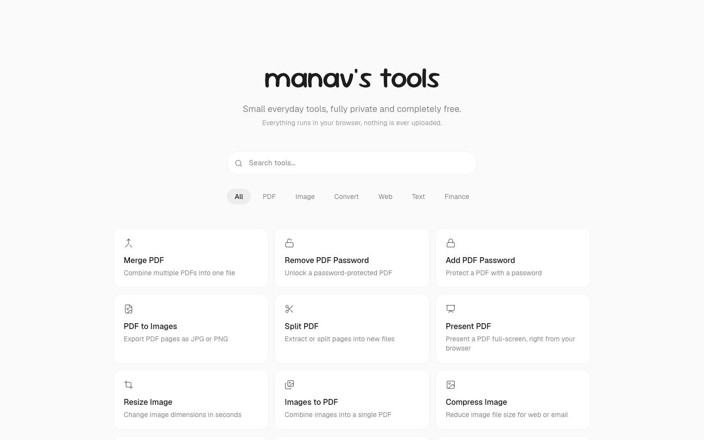 manav.tools homepage